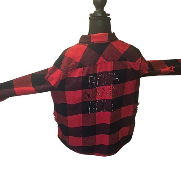 Rock and Roll Distressed Red & Black Buffalo Plaid Flannel Natural Reflections L - Picture 9 of 9